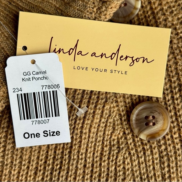 Linda Anderson Button-Side Knit Cape Sweater Poncho – Camel Brown – One Size - Picture 7 of 15